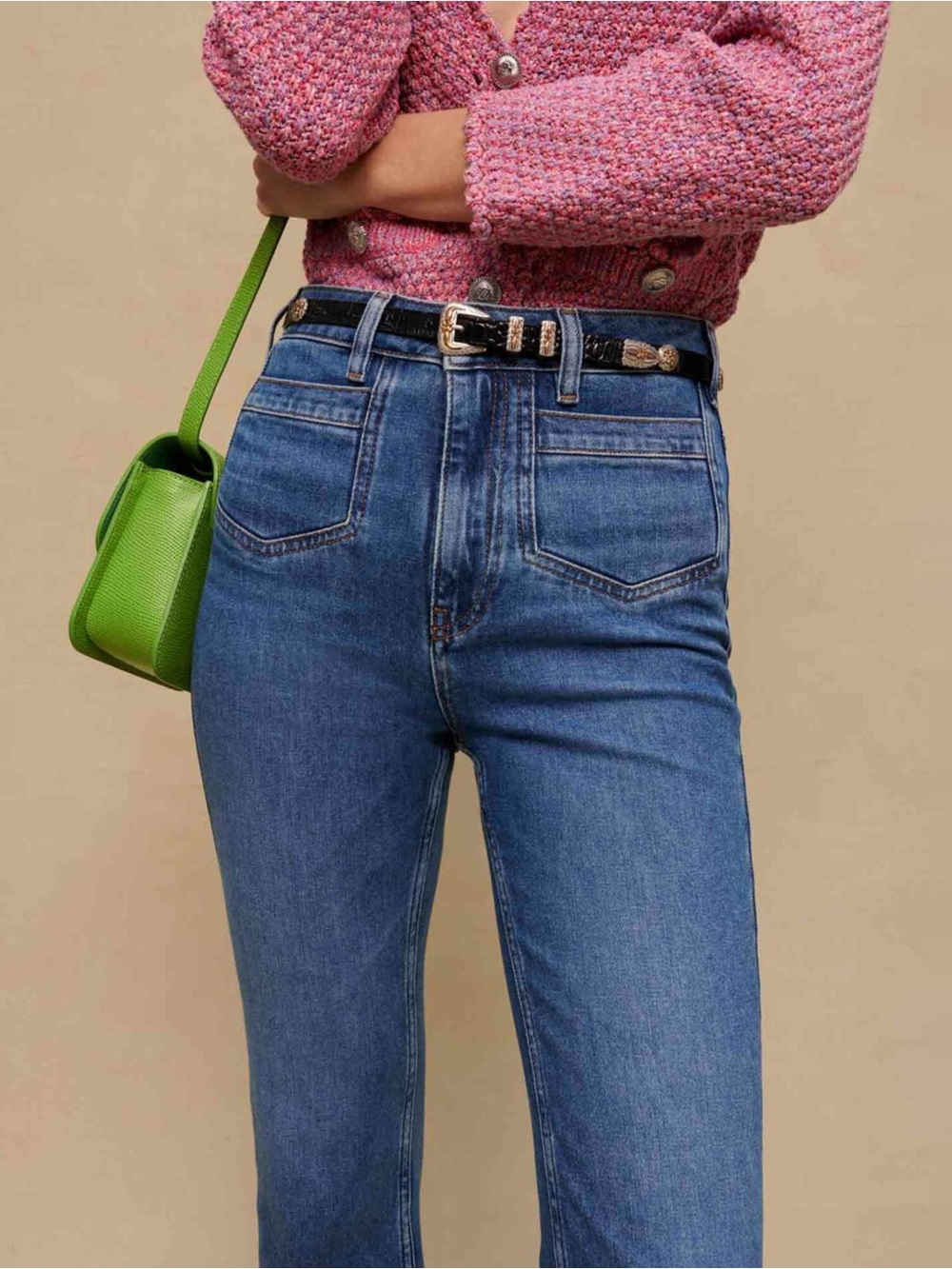 Maje Papala High Rise Ankle Flare Jeans with Front Patch Pockets Size 38/6 - Picture 7 of 16